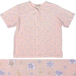 Vintage Pink Floral Short Sleeve Knit Top Cottagecore Coquette Studio Works Med